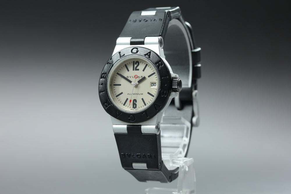 Near MINT BVLGARI Aluminum AL29A Silver Quartz 30mm Ladies Watch