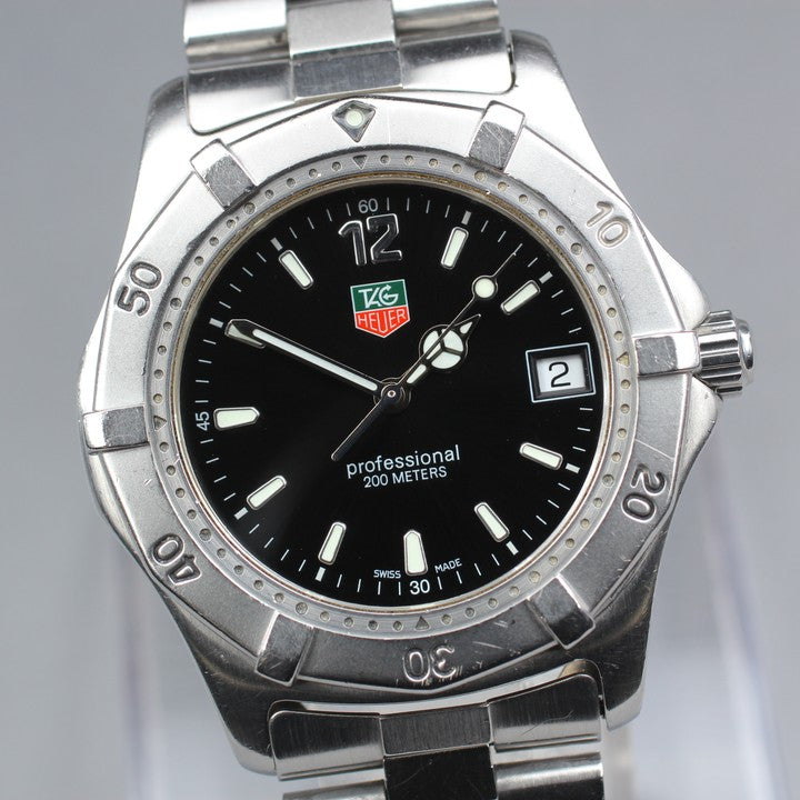 Near MINT TAG Heuer Professional 2000 WK1110-0 Black Quartz 38mm Men's Watch