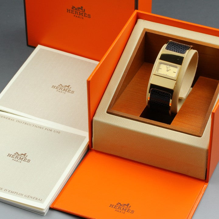 Near MINT HERMES Loquet L01.201 Gold Quartz 18.9mm Ladies Watch