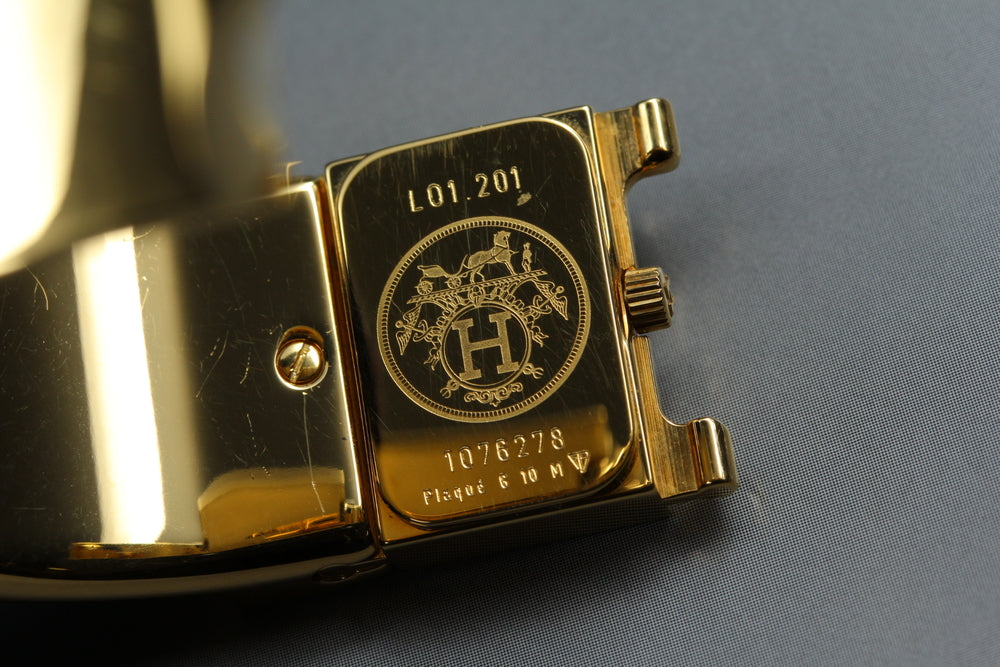 Near MINT HERMES Loquet L01.201 Gold Quartz 18.9mm Ladies Watch
