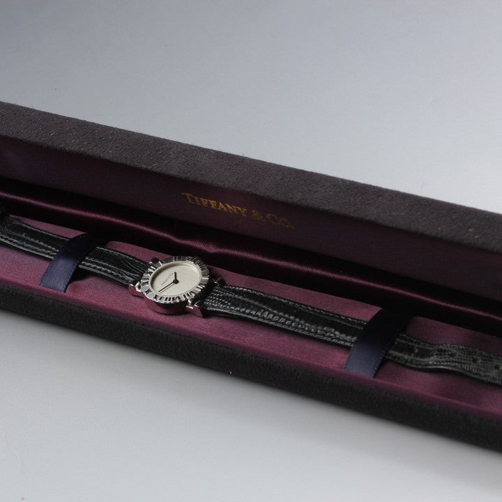 Near MINT TIFFANY&Co. Atlas Mini S0640 Silver Quartz 19mm Ladies Watch