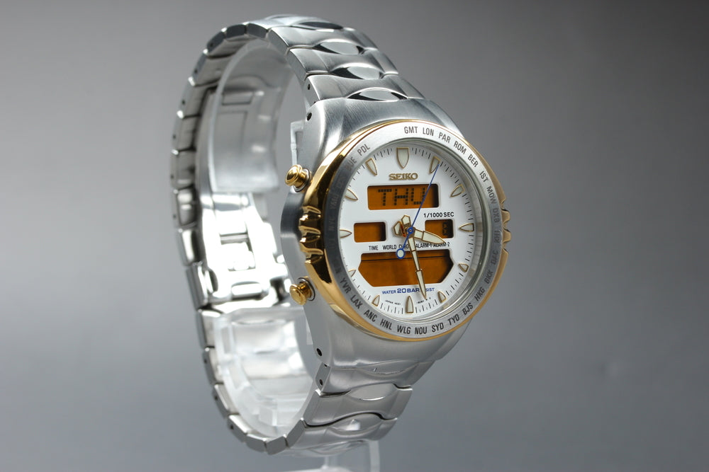 Near MINT SEIKO Macchina Sportiva H021-803A White Quartz 41mm Men's Watch 1987