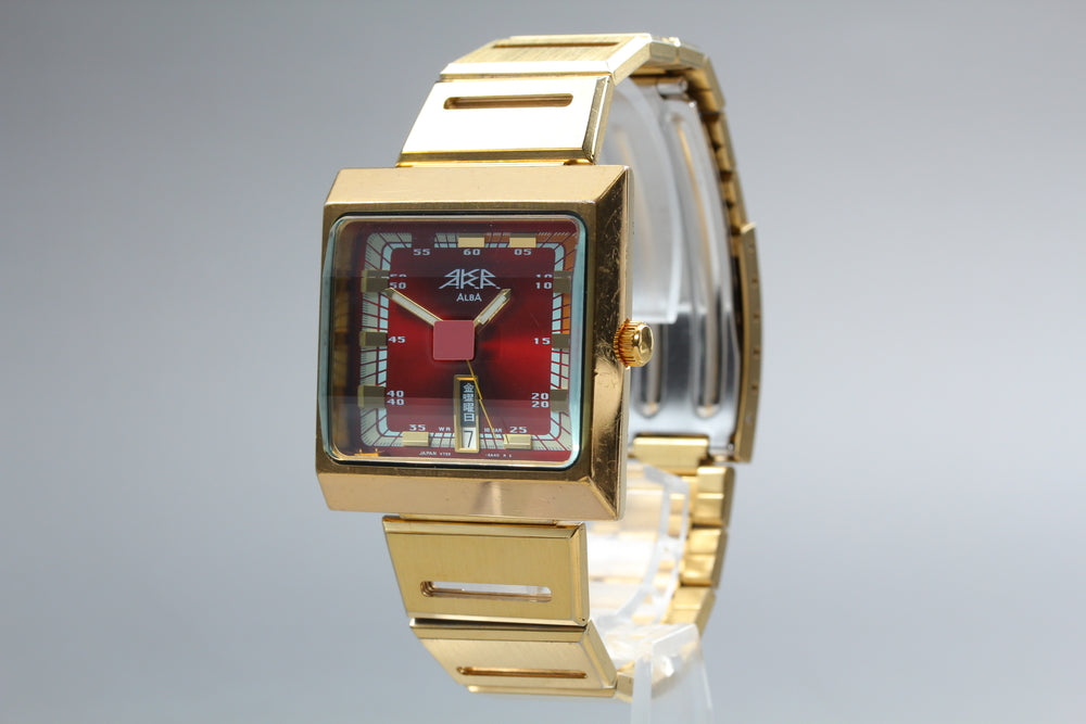 SEIKO ALBA V733-5A40 Red Quartz 34mm Men's Watch