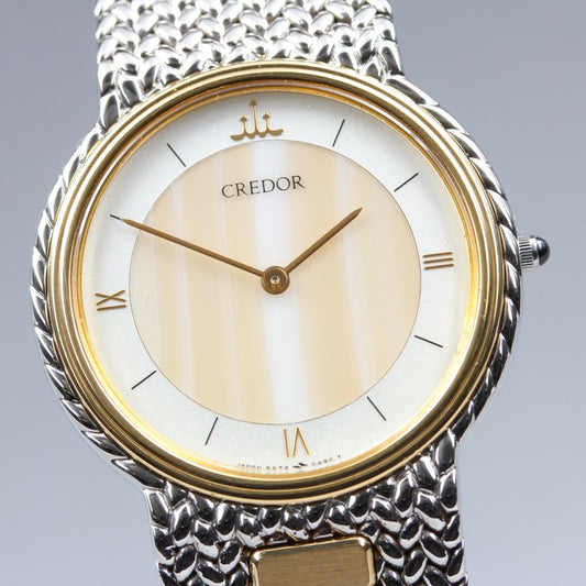 Near MINT SEIKO Credor 5A74-0240 Silver/Gold Quartz 32mm Men's Watch