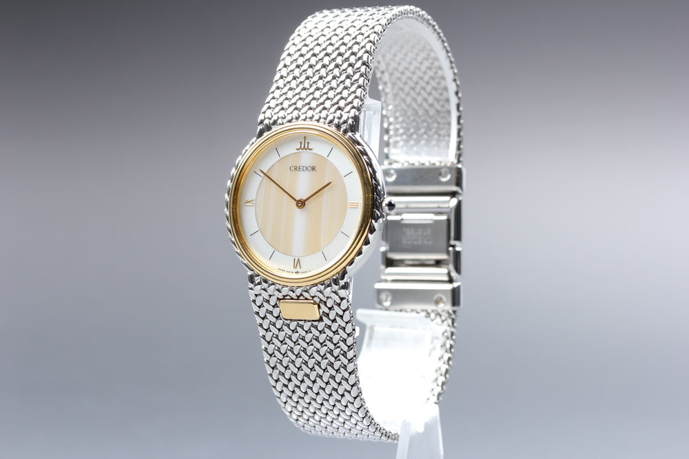 Near MINT SEIKO Credor 5A74-0240 Silver/Gold Quartz 32mm Men's Watch