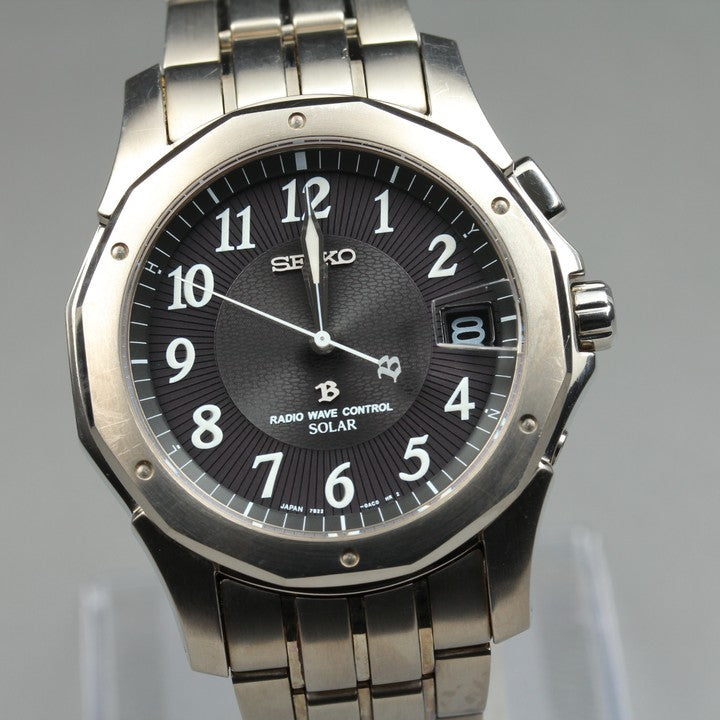 Near MINT SEIKO Brightz BRIGHTZ 7B22-0AC0 Black Solar 28mm Men's Watch