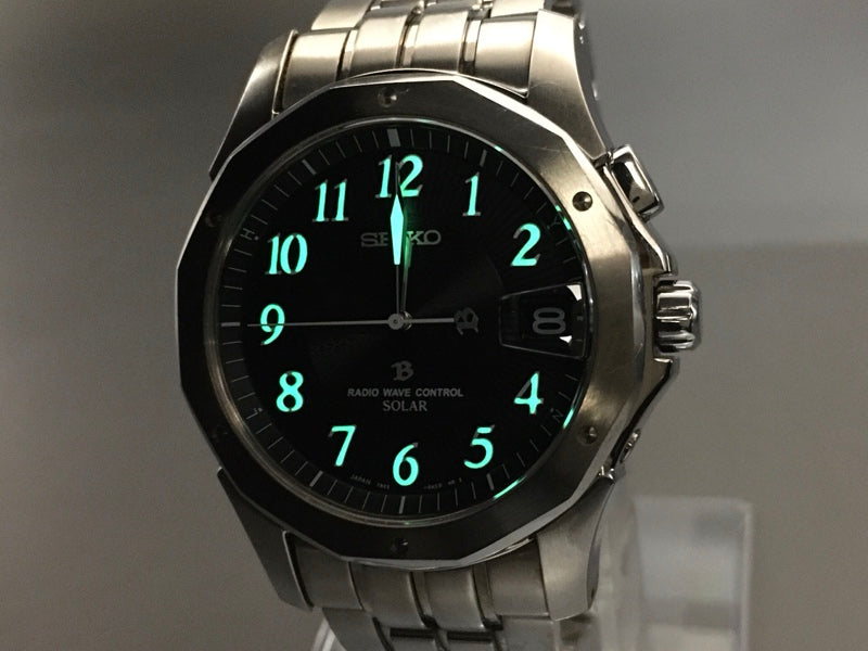Near MINT SEIKO Brightz BRIGHTZ 7B22-0AC0 Black Solar 28mm Men's Watch