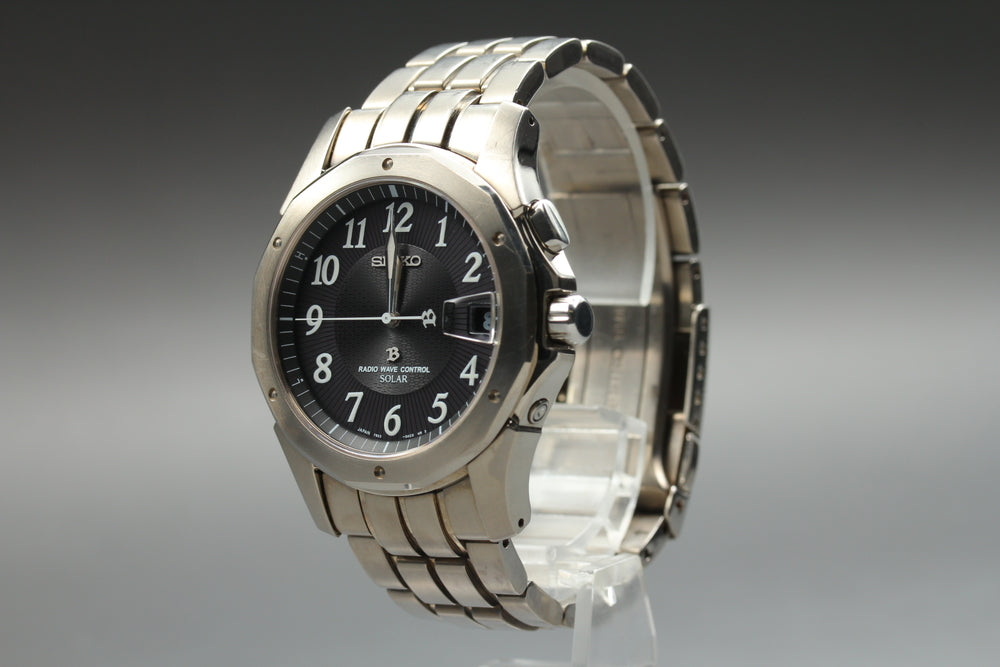Near MINT SEIKO Brightz BRIGHTZ 7B22-0AC0 Black Solar 28mm Men's Watch