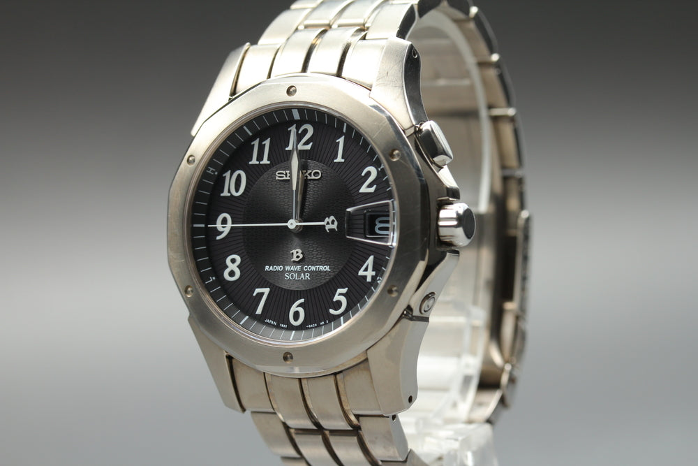 Near MINT SEIKO Brightz BRIGHTZ 7B22-0AC0 Black Solar 28mm Men's Watch