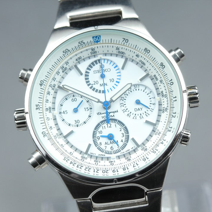 Near MINT SEIKO 7T34-0AA0 White Quartz 39mm Men's Watch