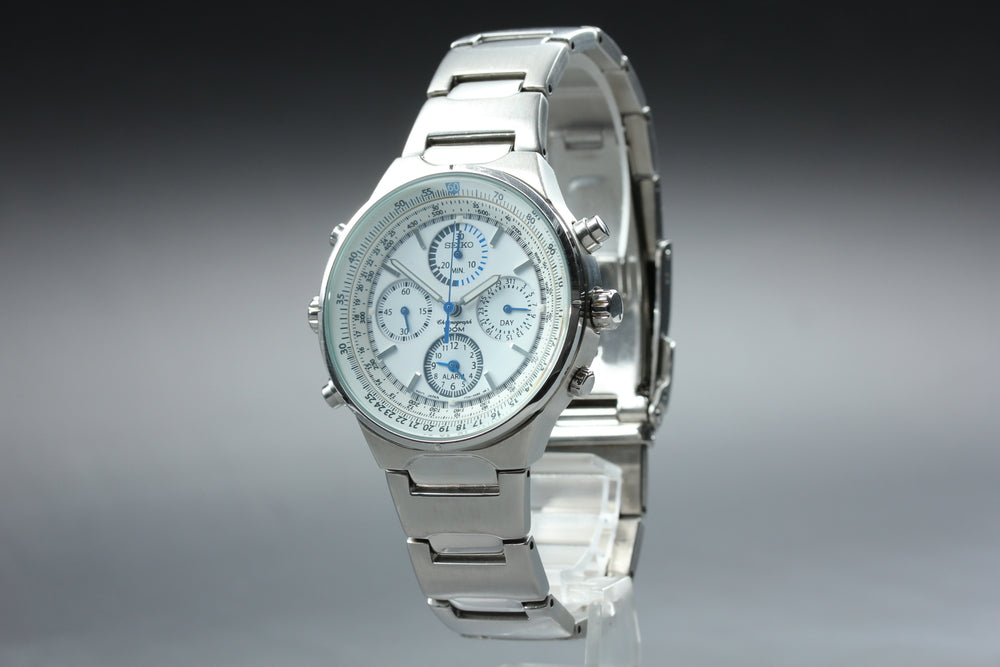 Near MINT SEIKO 7T34-0AA0 White Quartz 39mm Men's Watch