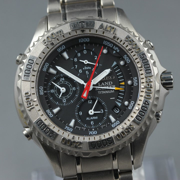 Near MINT SEIKO LANDMASTER SUMMITER SBCN003/7K32-0A10 Black Quartz 42mm Men's Watch 1992