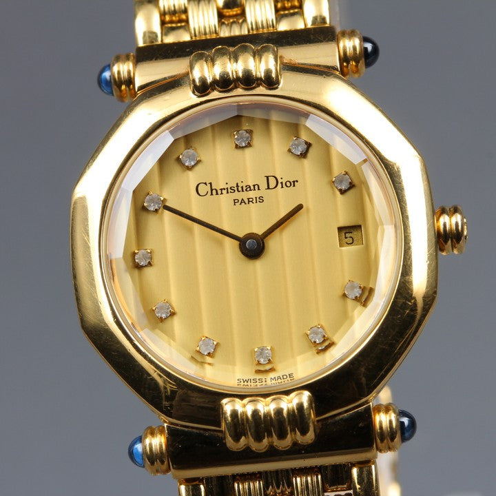 Near MINT Christian Dior 64151 Gold Quartz 25mm Ladies Watch
