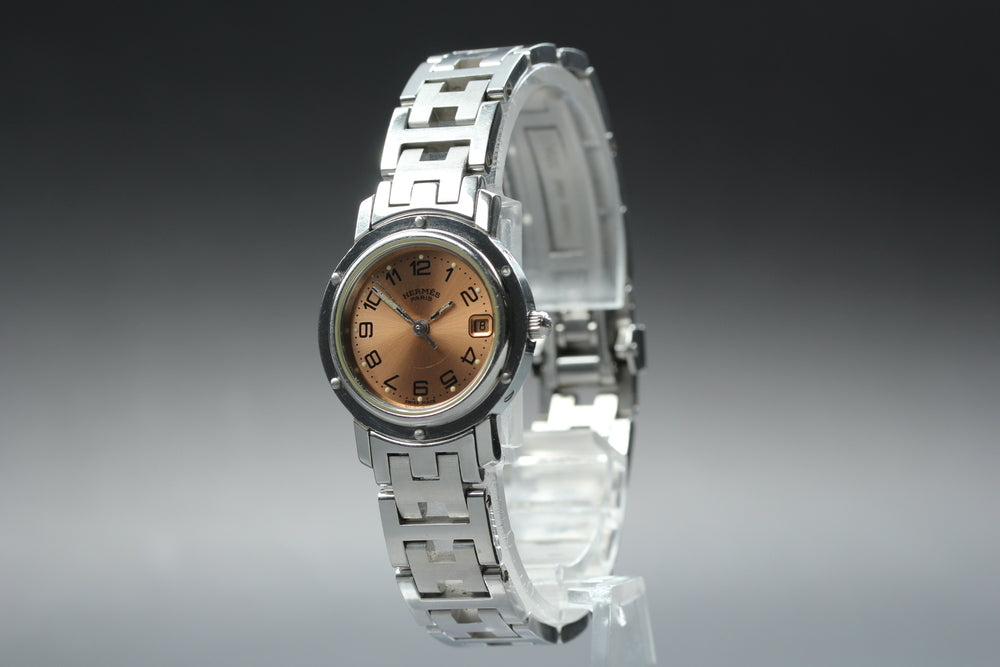 Near MINT HERMES Clipper CL4.210 Pink Quartz 23.7mm Ladies Watch