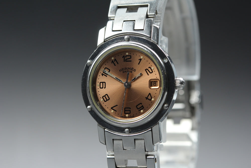 Near MINT HERMES Clipper CL4.210 Pink Quartz 23.7mm Ladies Watch