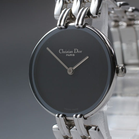 Near MINT Christian Dior D44-120 Black Quartz 24mm Ladies Watch