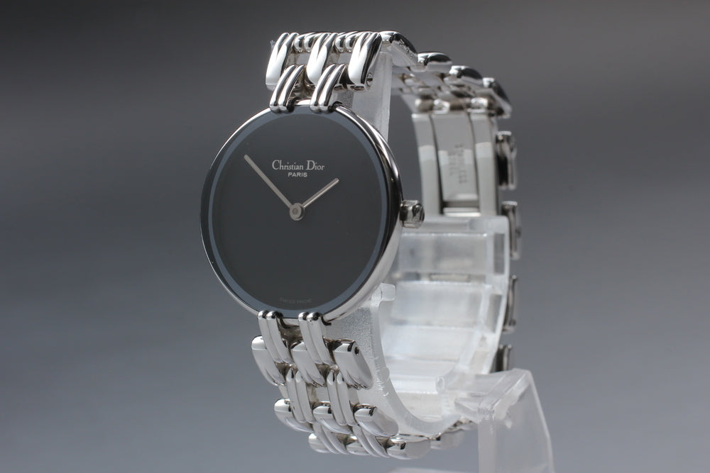Near MINT Christian Dior D44-120 Black Quartz 24mm Ladies Watch
