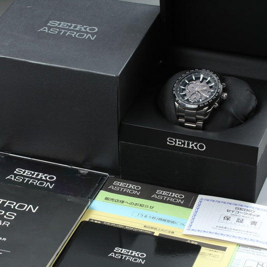 Near MINT SEIKO Astron 7X52-0AE0 Black Solar 56.6mm Men's Watch