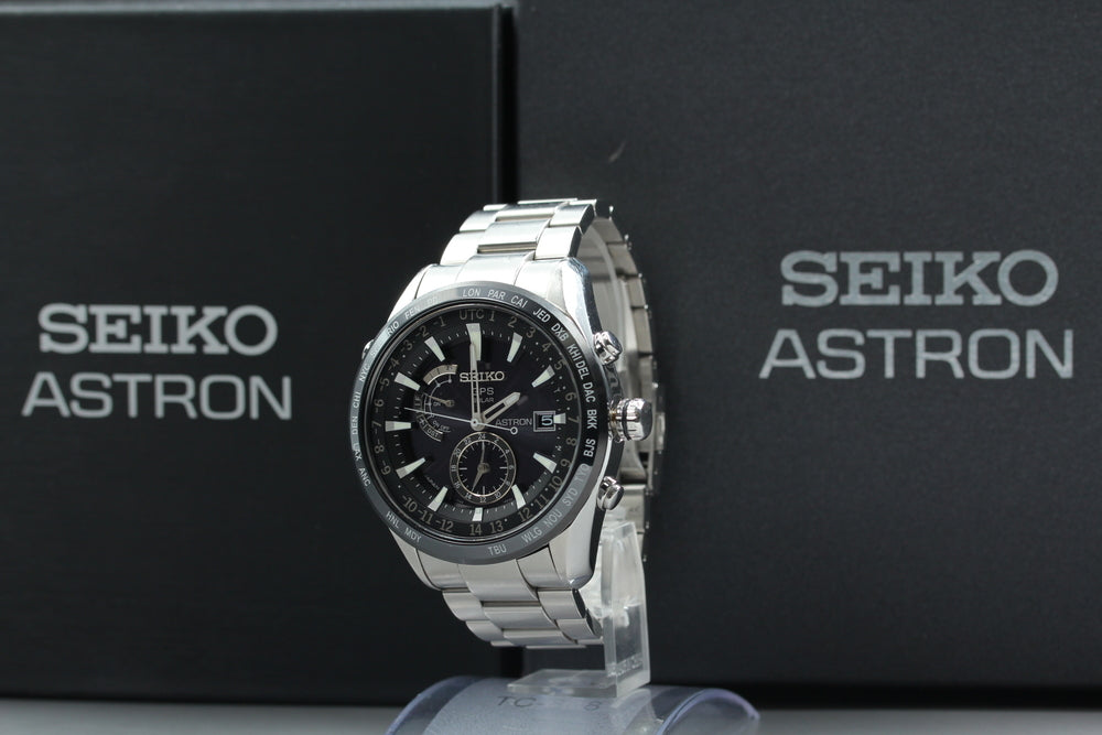 Near MINT SEIKO Astron 7X52-0AE0 Black Solar 56.6mm Men's Watch