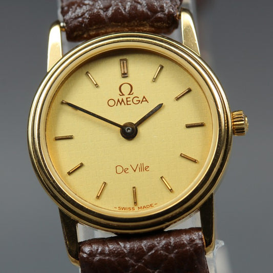 Near MINT OMEGA De Ville 591.0294 Cal.1450 Gold Quartz 19.9mm Ladies Watch