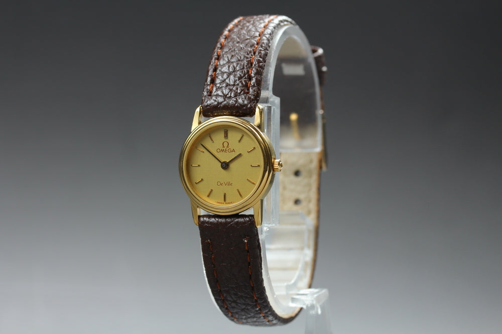 Near MINT OMEGA De Ville 591.0294 Cal.1450 Gold Quartz 19.9mm Ladies Watch