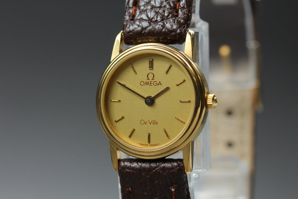 Near MINT OMEGA De Ville 591.0294 Cal.1450 Gold Quartz 19.9mm Ladies Watch