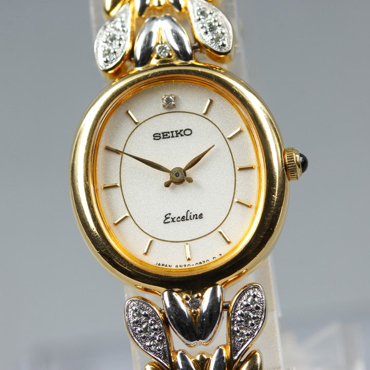 Near MINT SEIKO Exceline 4N20-5260 White Quartz 20mm Ladies Watch