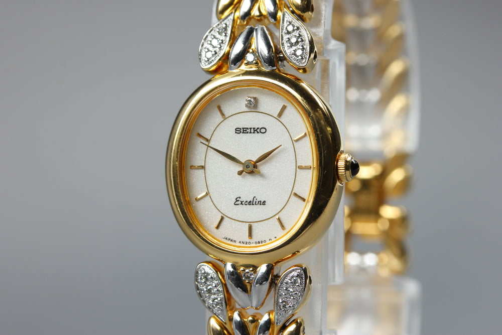 Near MINT SEIKO Exceline 4N20-5260 White Quartz 20mm Ladies Watch
