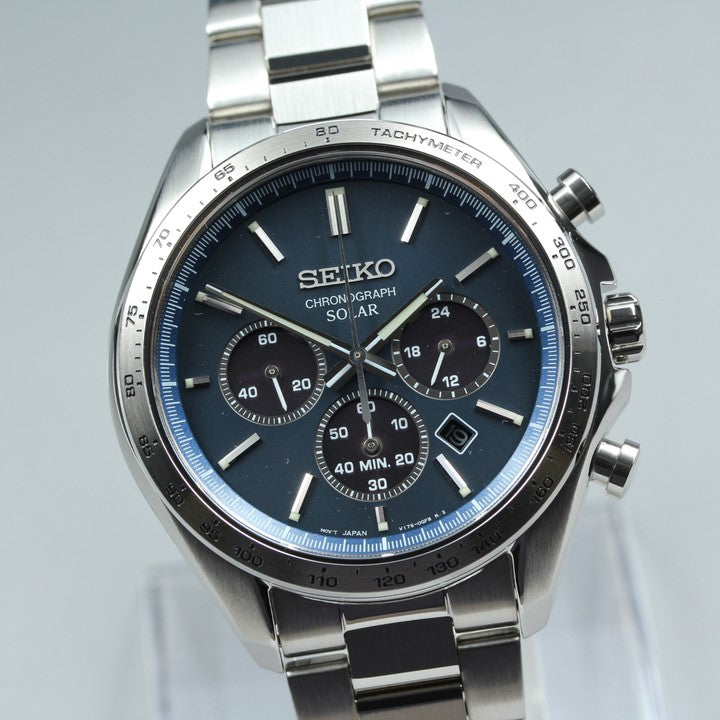 MINT SEIKO V175-0FA0 Navy Solar 42mm Men's Watch