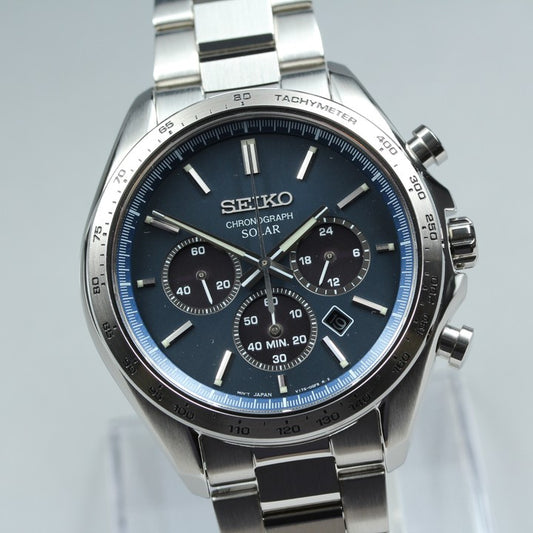 MINT SEIKO V175-0FA0 Navy Solar 42mm Men's Watch