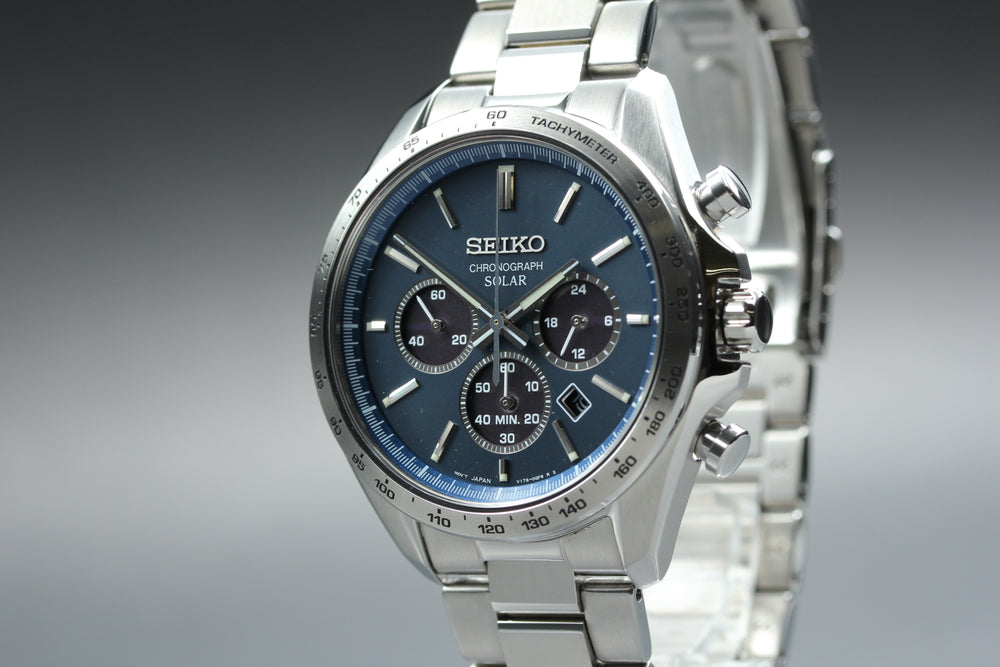 MINT SEIKO V175-0FA0 Navy Solar 42mm Men's Watch