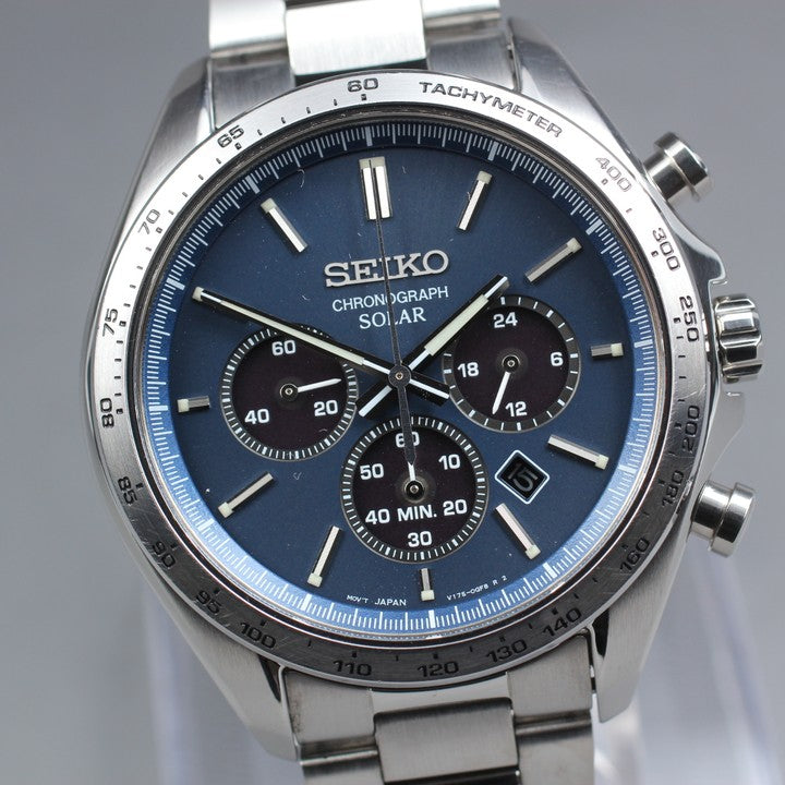 Near MINT SEIKO V175-0FA0 Blue Quartz 42mm Men's Watch