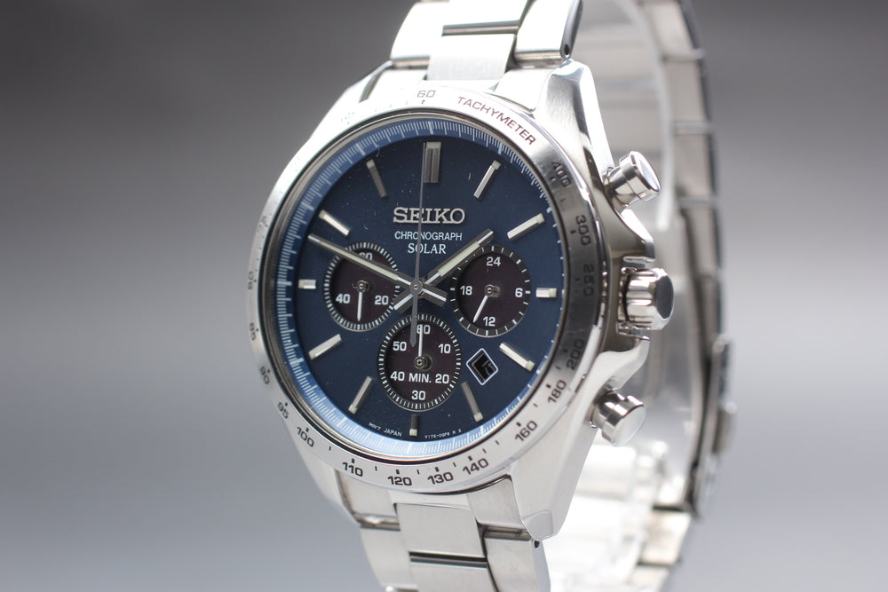 Near MINT SEIKO V175-0FA0 Blue Quartz 42mm Men's Watch