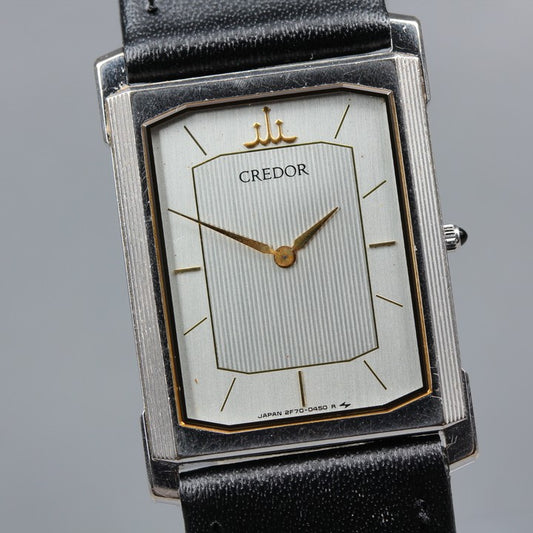 Near MINT SEIKO CREDOR 2F70-541A Silver Quartz 24.2mm Ladies Watch