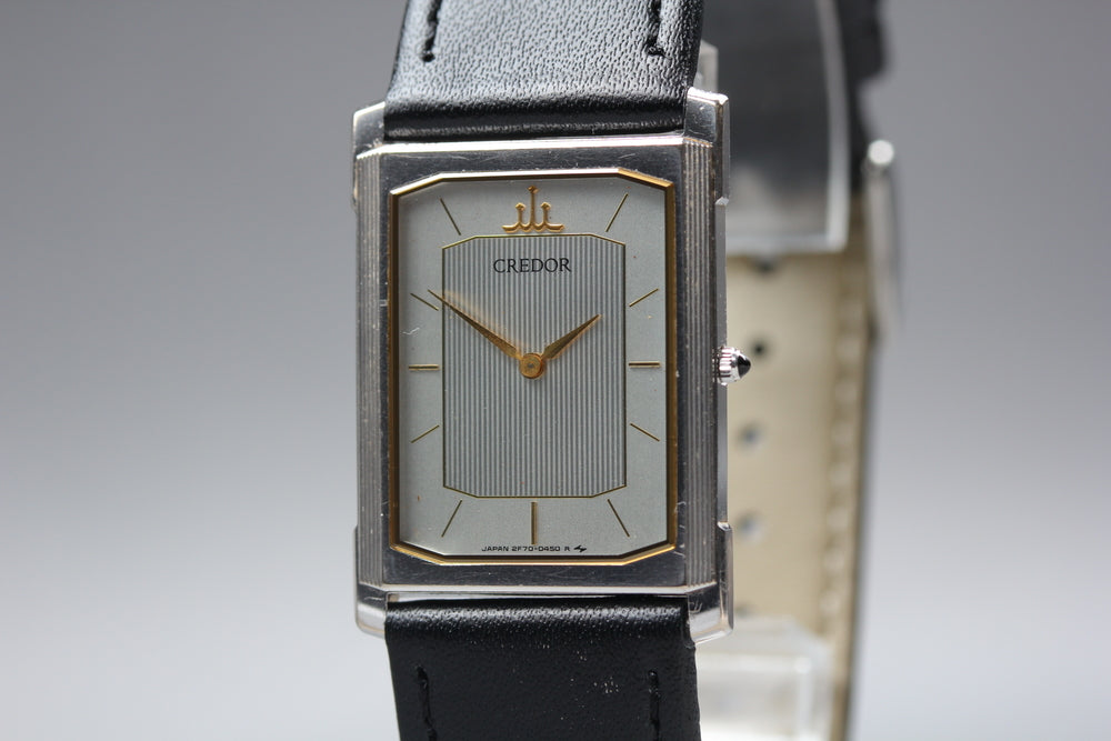 Near MINT SEIKO CREDOR 2F70-541A Silver Quartz 24.2mm Ladies Watch