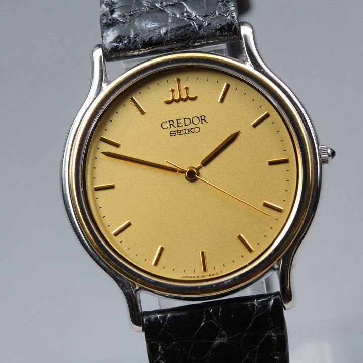 Near MINT SEIKO Credor 8J81-6B00 Gold Quartz 32mm Men's Watch 1997