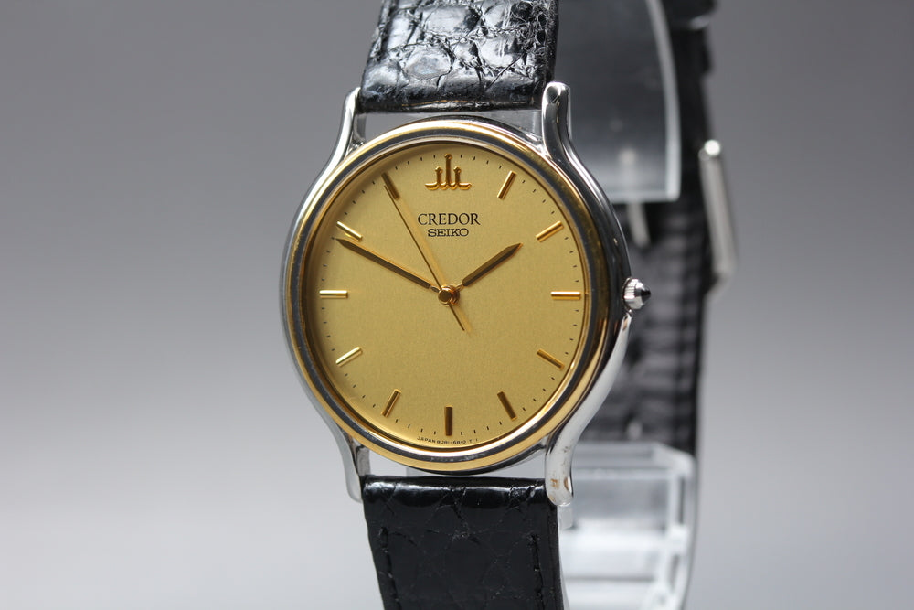 Near MINT SEIKO Credor 8J81-6B00 Gold Quartz 32mm Men's Watch 1997