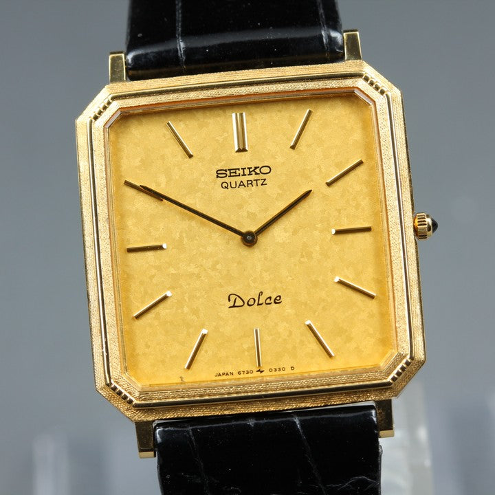 Near MINT SEIKO Dolce 6730-5160 Gold Quartz 27mm Men's Watch