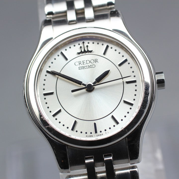 Near MINT SEIKO Credor 4J85-0A20 Silver Quartz 25mm Ladies Watch