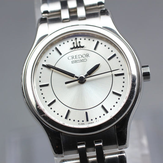 Near MINT SEIKO Credor 4J85-0A20 Silver Quartz 25mm Ladies Watch