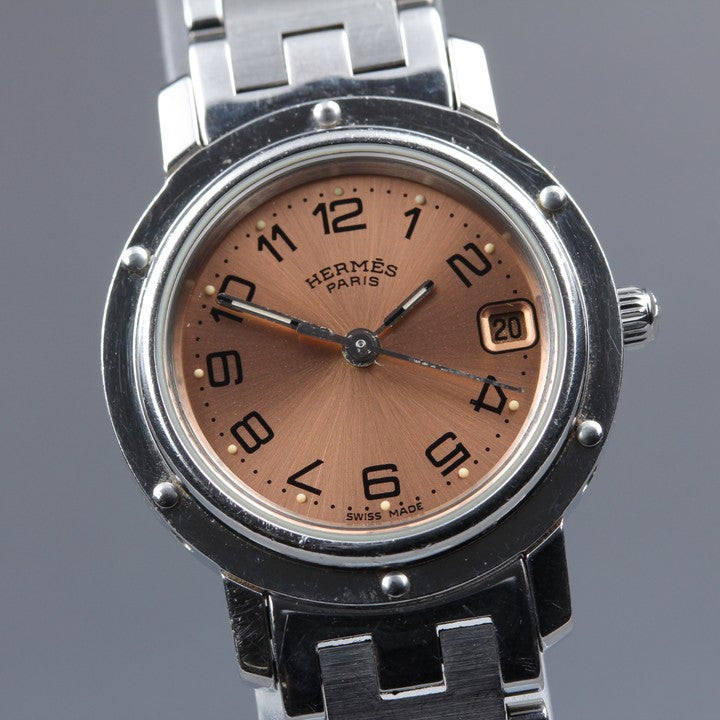 Near MINT HERMES Clipper CL4.210 Pink Gold Quartz 24mm Ladies Watch