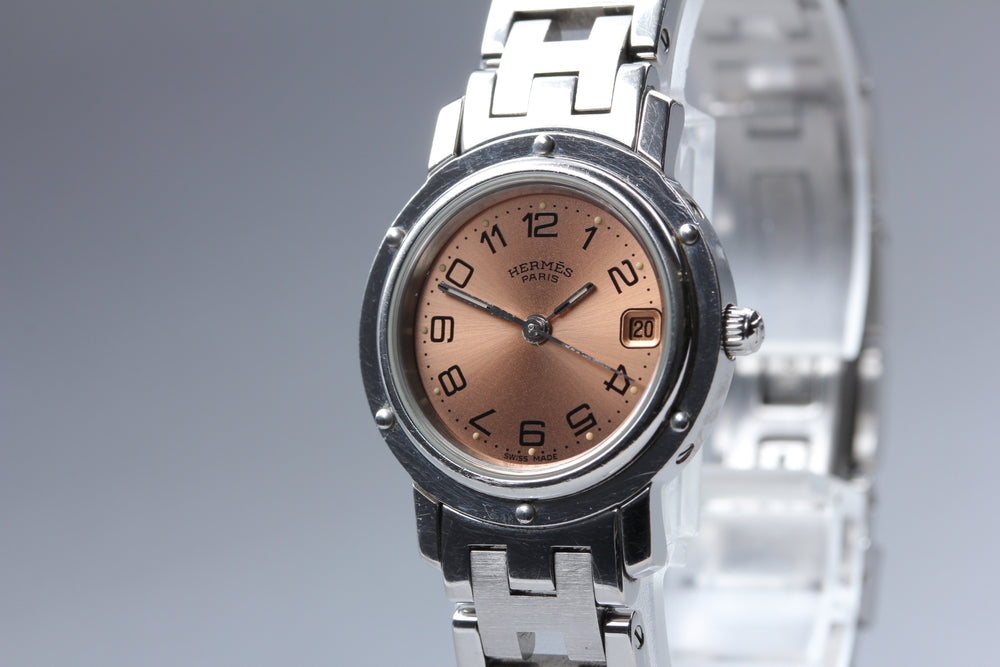 Near MINT HERMES Clipper CL4.210 Pink Gold Quartz 24mm Ladies Watch