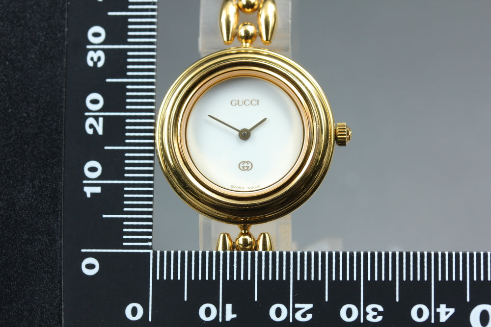 Near MINT GUCCI Change Bezel 11/12 White Quartz 25mm Ladies Watch