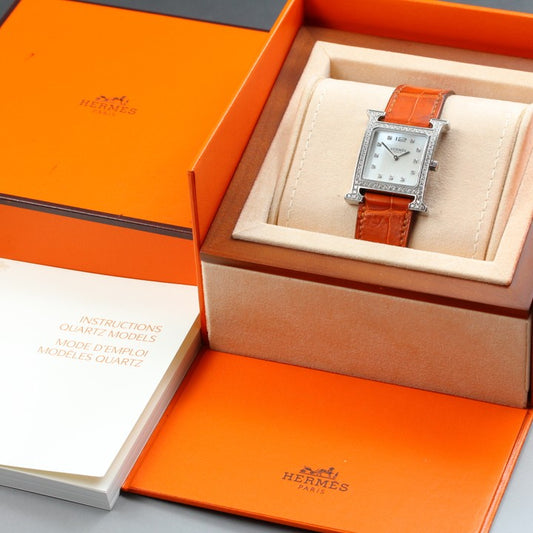 Near MINT HERMES H Watch HH1.530 White Quartz 26.1mm Ladies Watch