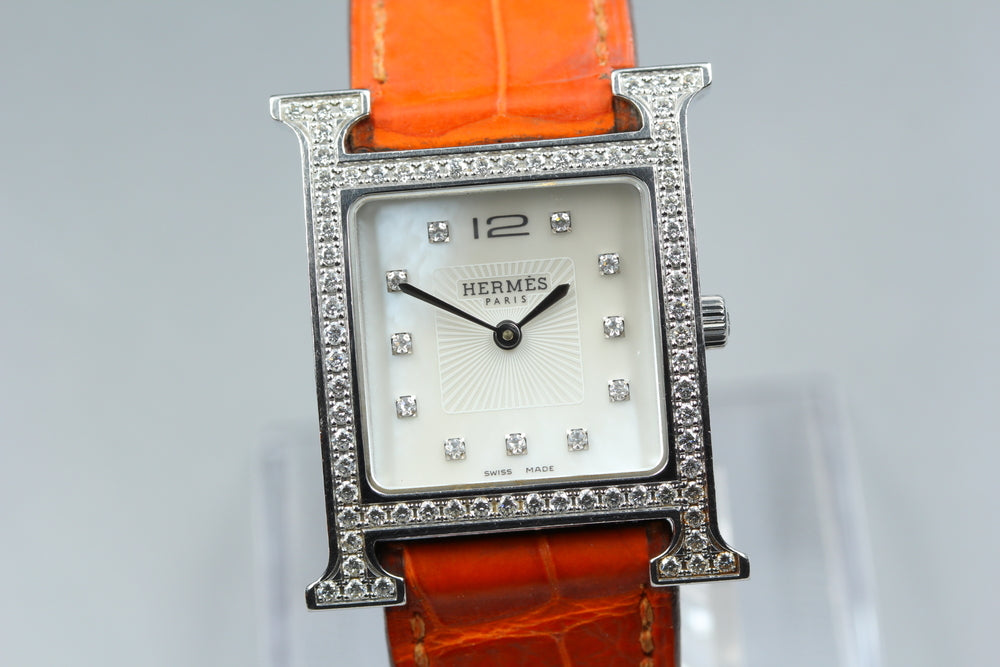 Near MINT HERMES H Watch HH1.530 White Quartz 26.1mm Ladies Watch