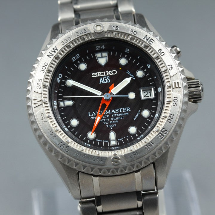 Near MINT SEIKO Landmaster 5M45-6A01 Black Quartz 41mm Men's Watch