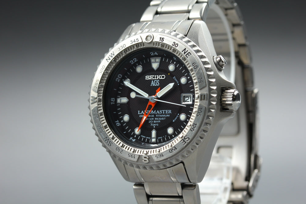 Near MINT SEIKO Landmaster 5M45-6A01 Black Quartz 41mm Men's Watch