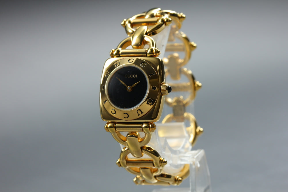 Near MINT GUCCI Horsebit 6400L Black Quartz 22mm Ladies Watch