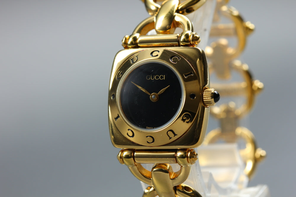Near MINT GUCCI Horsebit 6400L Black Quartz 22mm Ladies Watch