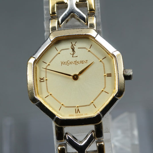 Near MINT Yves Saint Laurent 2200-241762 Gold Quartz 22mm Ladies Watch